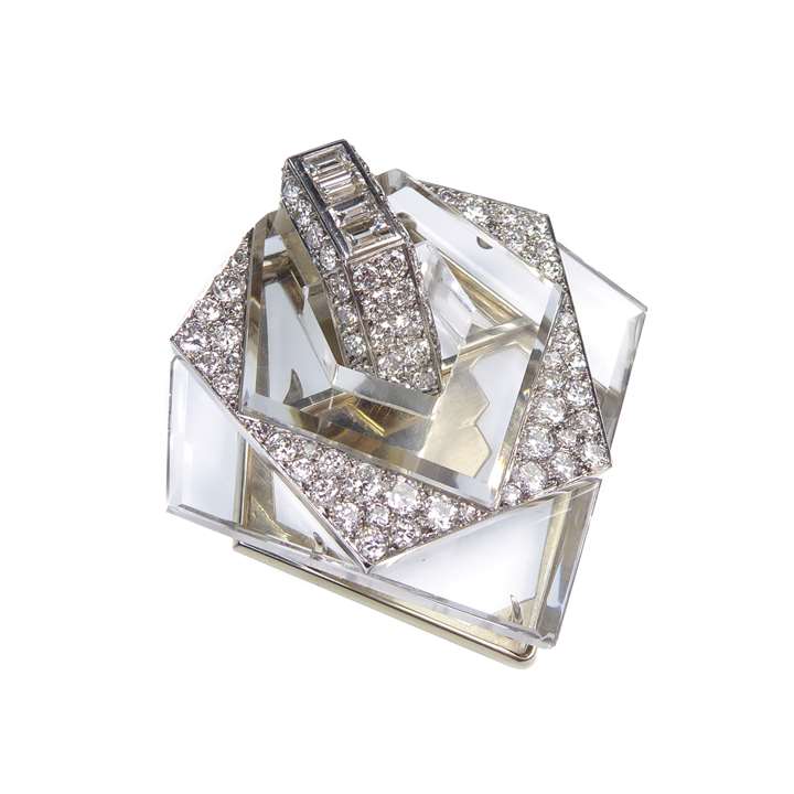 Art Deco diamond and rock crystal panel brooch